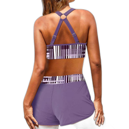 Stylish Striped Bikini for Women with Ribbed V Neck Sleeveless High Waisted Vacation Style