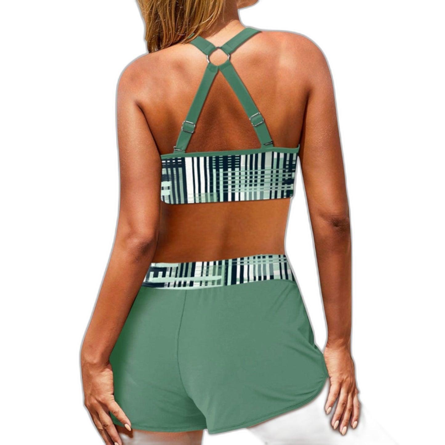 Stylish Striped Bikini for Women with V Neck Sleeveless High Waisted Vacation Style