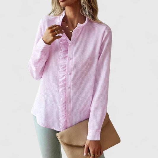 Stylish Striped Shirt for Women with Collared Long Sleeve Button Front Flowing Office Style