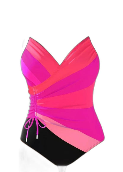 Stylish Striped Swimsuit for Women with V Neck Sleeveless Wrap Ruched Vacation Style