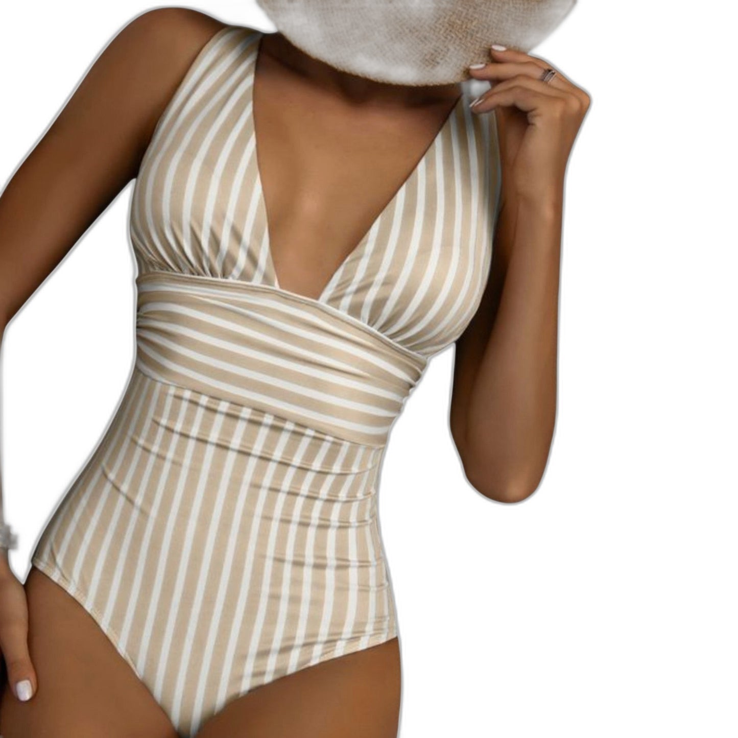 Stylish Striped Swimsuit for Women with V Neck Sleeveless Wrap Vacation Style