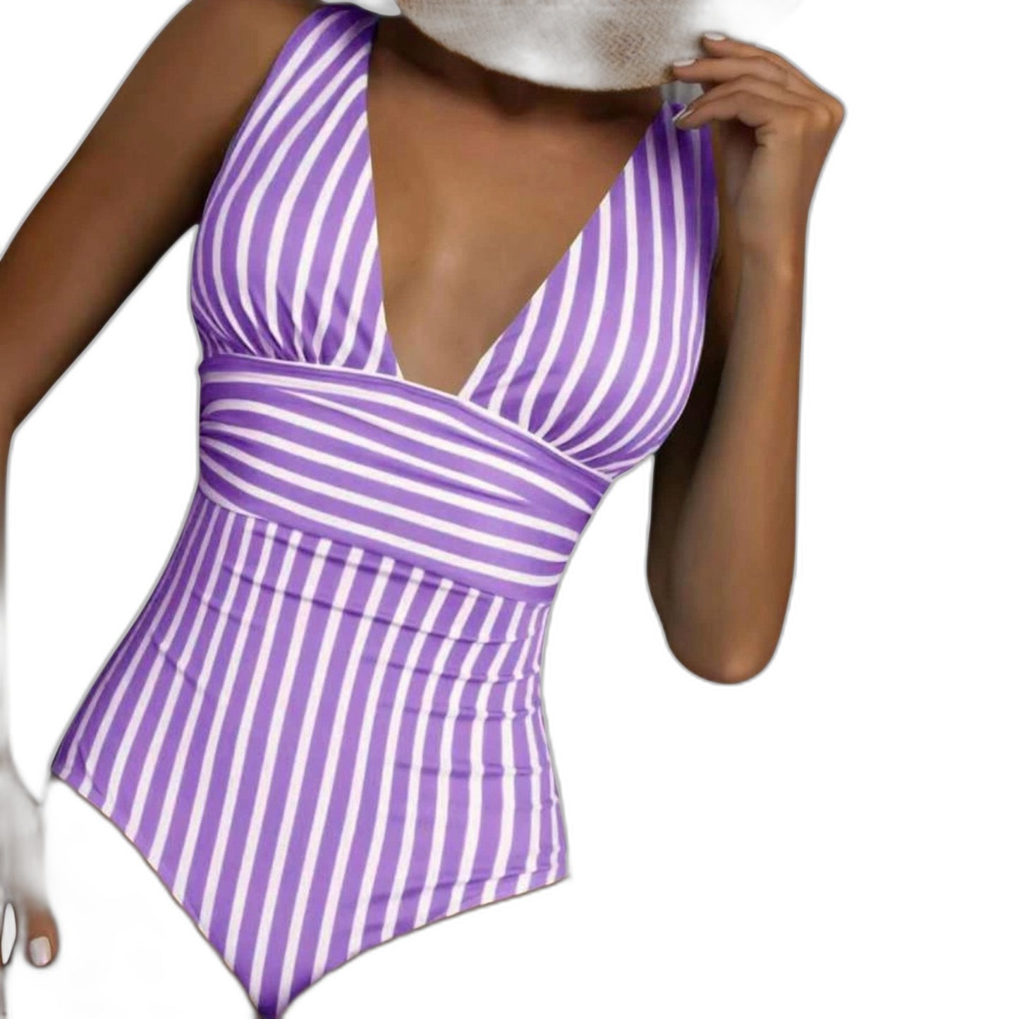 Stylish Striped Swimsuit for Women with V Neck Sleeveless Wrap Vacation Style