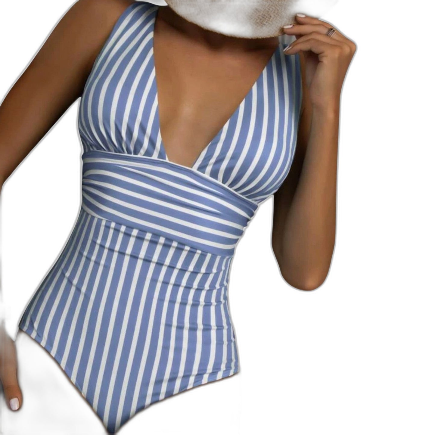Stylish Striped Swimsuit for Women with V Neck Sleeveless Wrap Vacation Style
