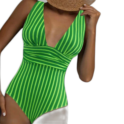 Stylish Striped Swimsuit for Women with V Neck Sleeveless Wrap Vacation Style
