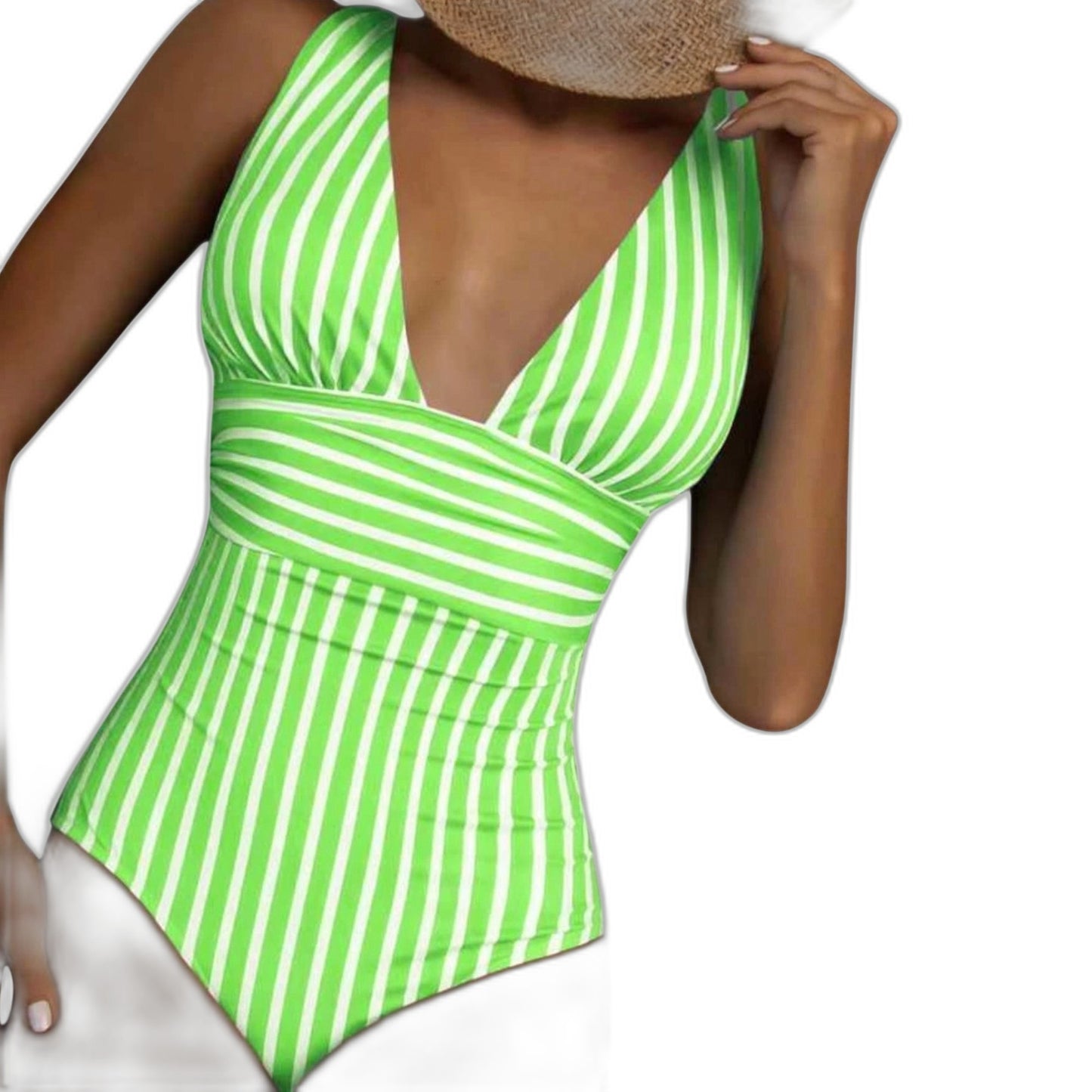 Stylish Striped Swimsuit for Women with V Neck Sleeveless Wrap Vacation Style