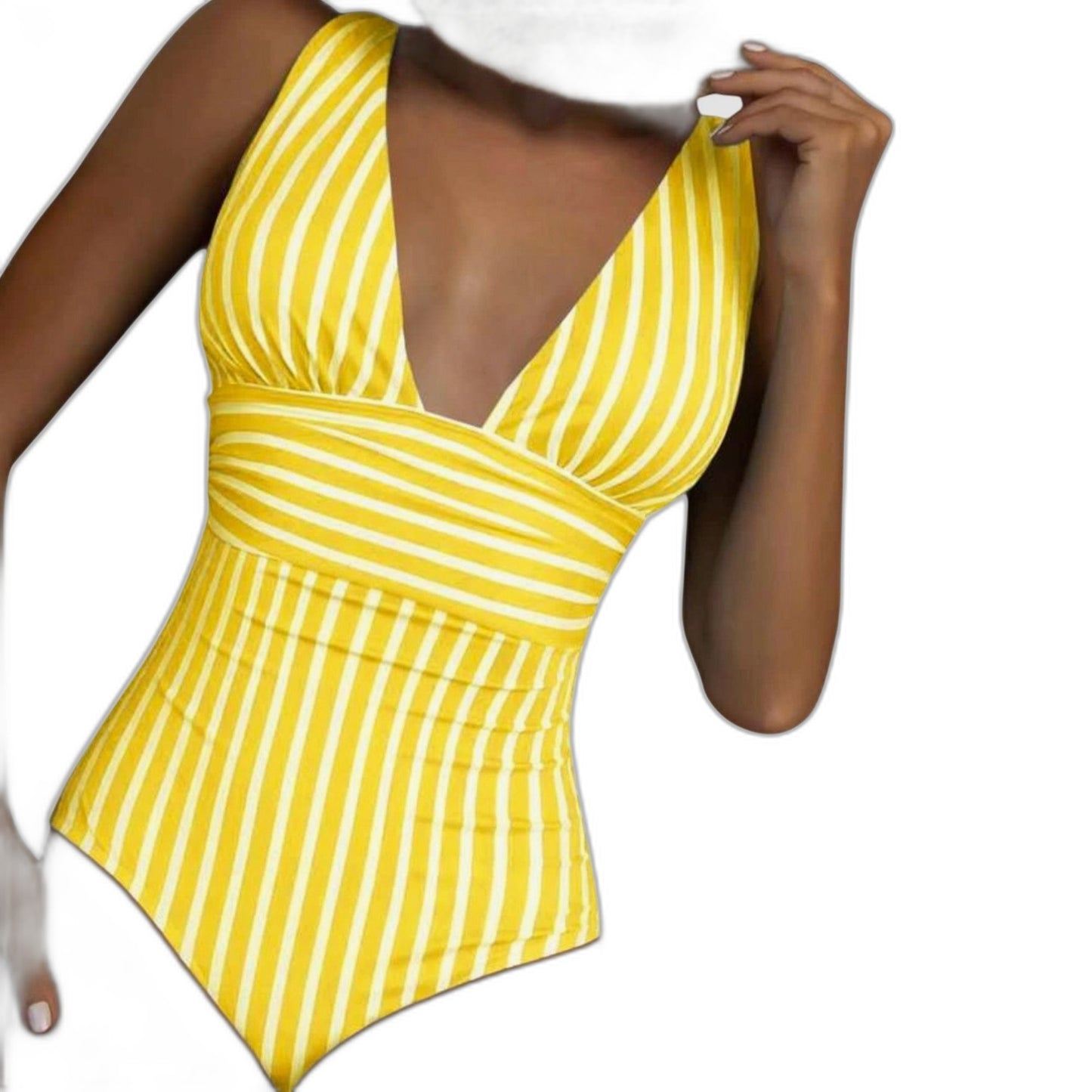 Stylish Striped Swimsuit for Women with V Neck Sleeveless Wrap Vacation Style