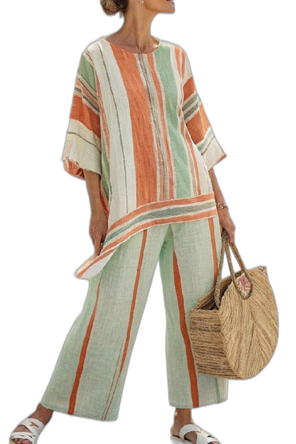 Stylish Striped Two Piece Set for Women with Asymmetric Wide Leg Vacation Style