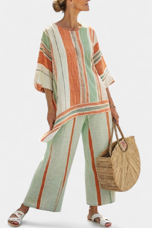 Stylish Striped Two Piece Set for Women with Asymmetric Wide Leg Vacation Style