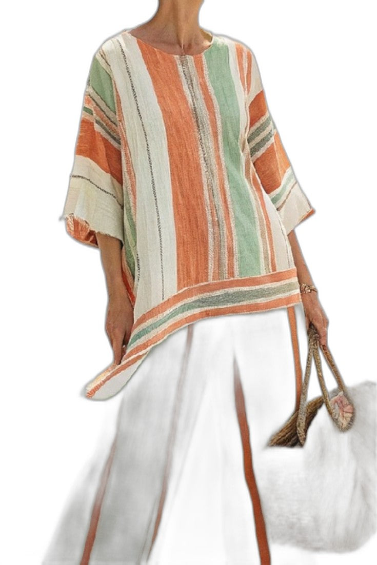 Stylish Striped Two Piece Set for Women with Asymmetric Wide Leg Vacation Style