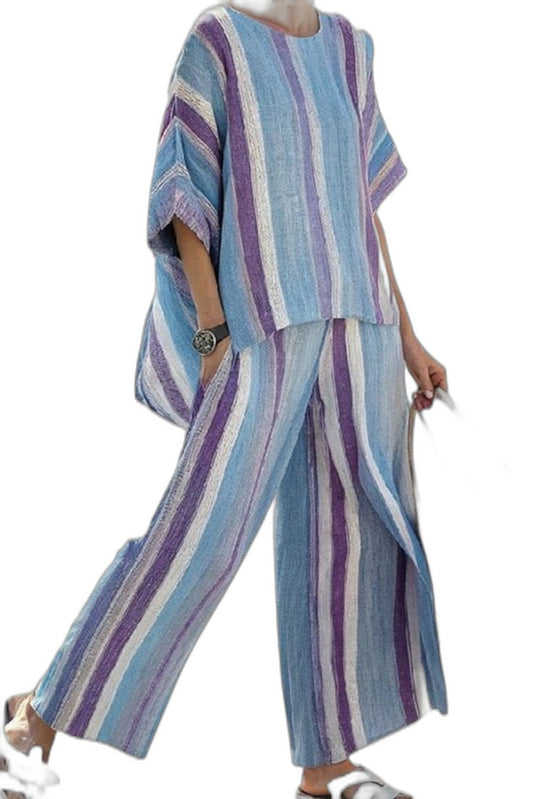 Stylish Striped Two Piece Set for Women with Wide Leg Flowing Vacation Style