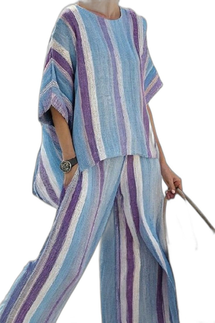Stylish Striped Two Piece Set for Women with Wide Leg Flowing Vacation Style