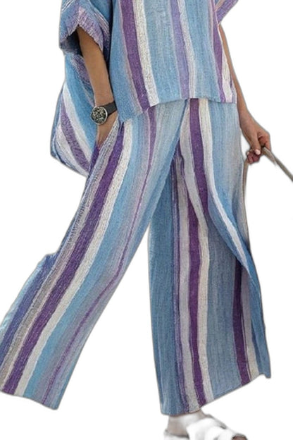 Stylish Striped Two Piece Set for Women with Wide Leg Flowing Vacation Style