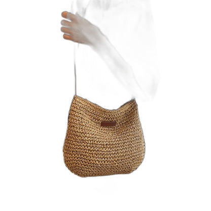 Stylish Tan Crochet Crossbody Bag for Women with Shoulder Vacation Style