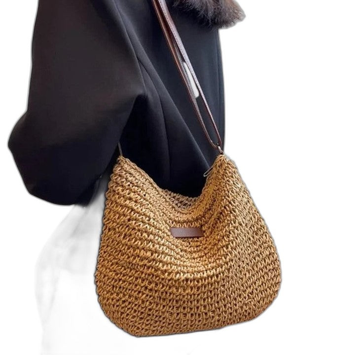 Stylish Tan Crochet Tote Bag for Women with Vacation Style