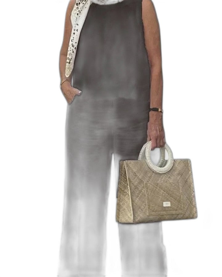 Stylish White Linen Two Piece Set for Women with Wide Leg Vacation Style