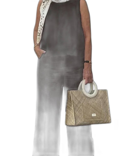 Stylish White Linen Two Piece Set for Women with Wide Leg Vacation Style