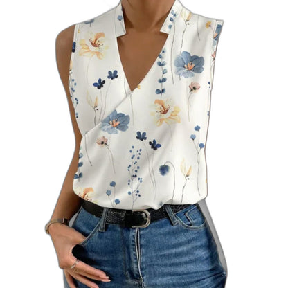 Stylish White Satin Blouse for Women with V Neck Sleeveless Wrap Office Style