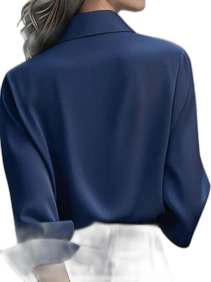 Stylish White Satin Shirt for Women with Collared Long Sleeve Button Front Flowing Office Style