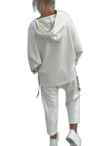 Stylish White Two Piece Set for Women with Hooded Lounge Style