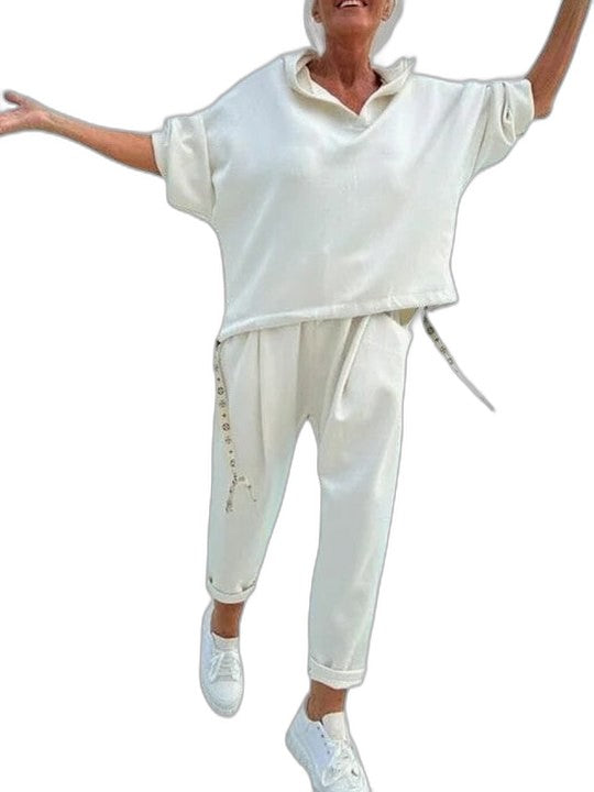Stylish White Two Piece Set for Women with Hooded Lounge Style