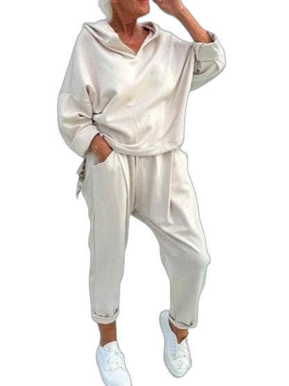 Stylish White Two Piece Set for Women with Hooded Lounge Style