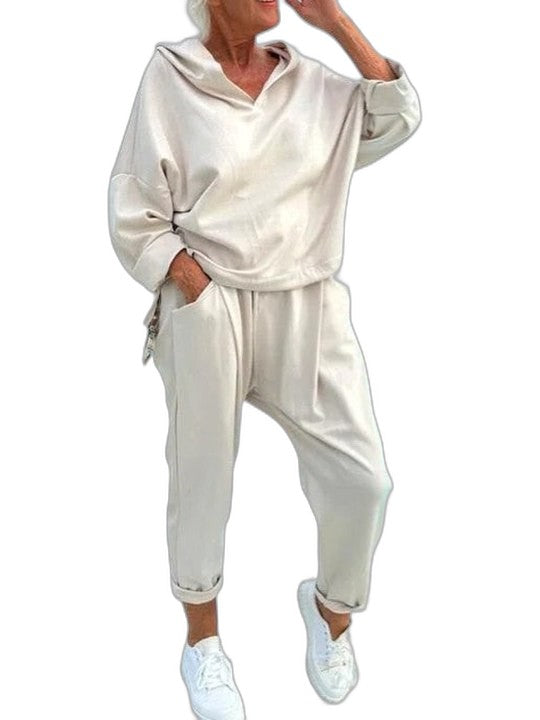 Stylish White Two Piece Set for Women with Hooded Lounge Style