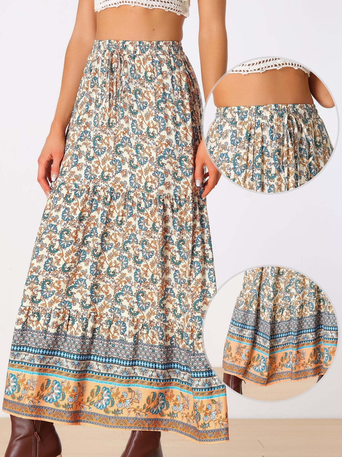 Effortless Printed Maxi Skirt for Women with High Waist Side Slit Flowing