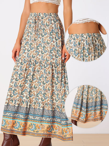 Effortless Printed Maxi Skirt for Women with High Waist Side Slit Flowing