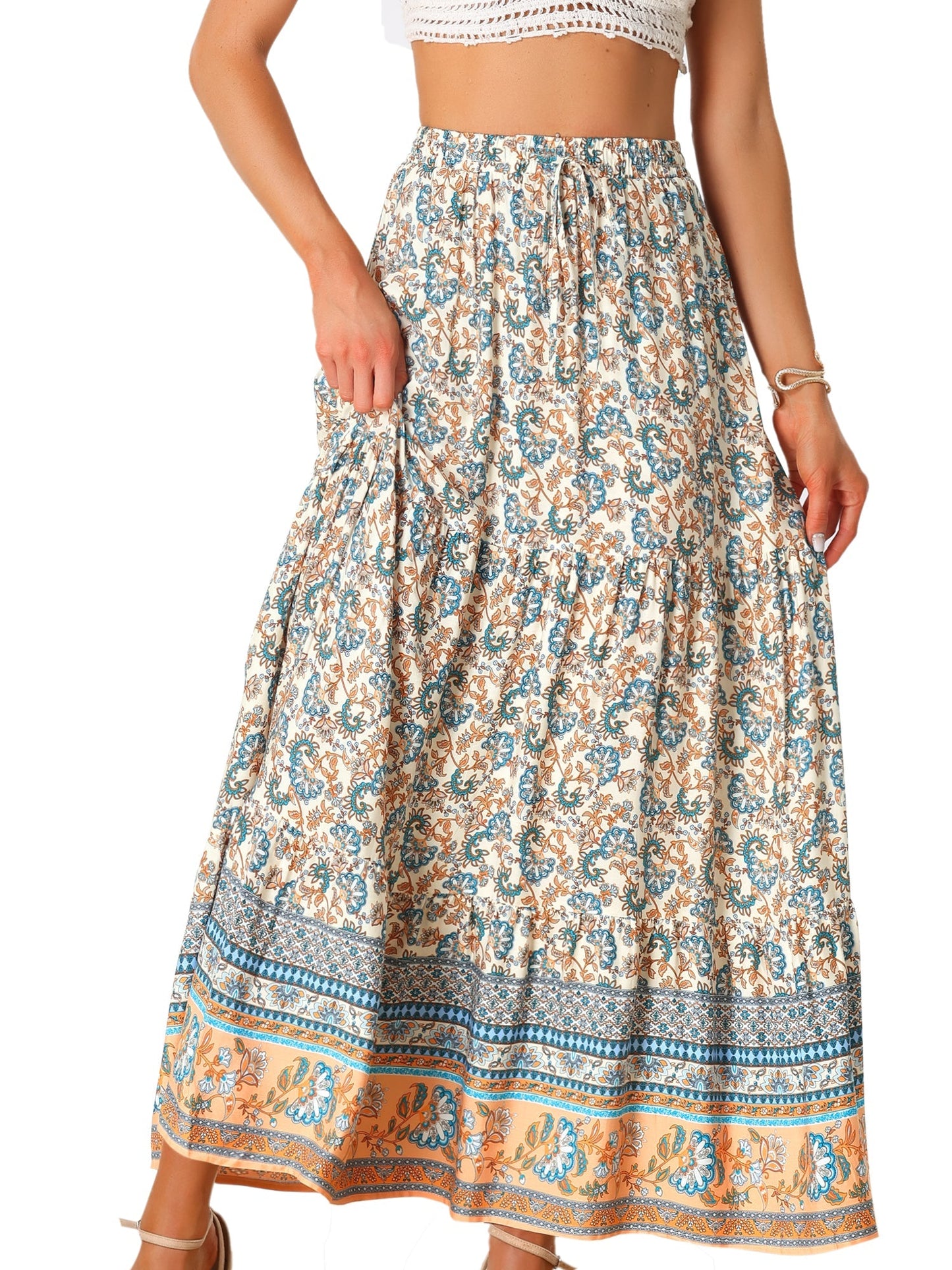 Effortless Printed Maxi Skirt for Women with High Waist Side Slit Flowing