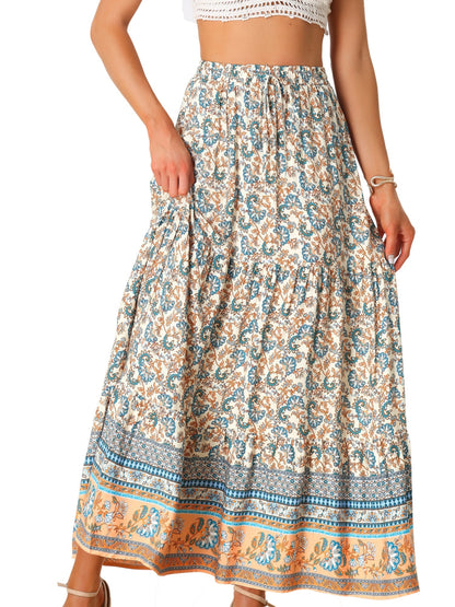 Effortless Printed Maxi Skirt for Women with High Waist Side Slit Flowing