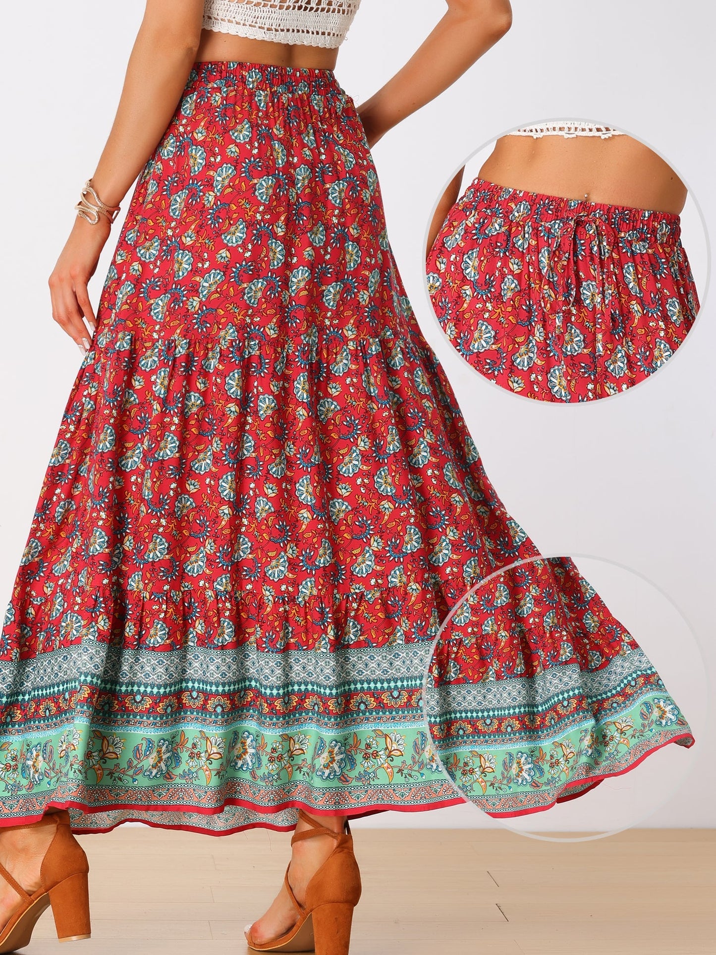 Effortless Printed Maxi Skirt for Women with High Waist Side Slit Flowing