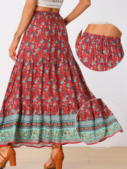 Effortless Printed Maxi Skirt for Women with High Waist Side Slit Flowing