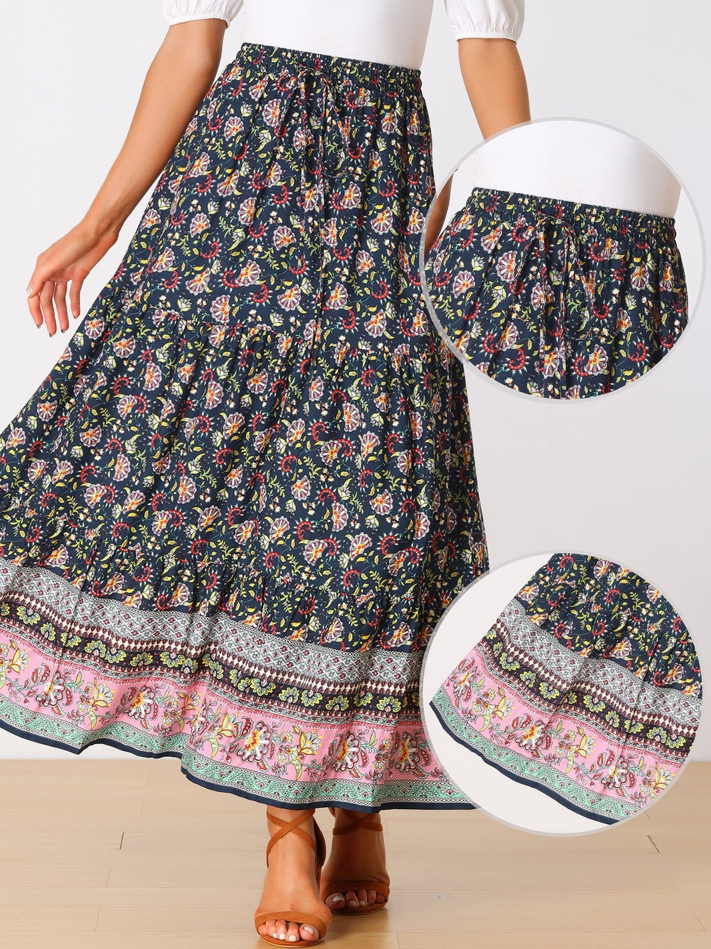 Effortless Printed Maxi Skirt for Women with High Waist Side Slit Flowing