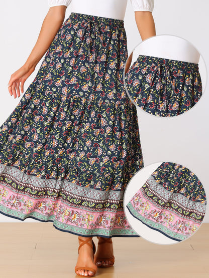 Effortless Printed Maxi Skirt for Women with High Waist Side Slit Flowing