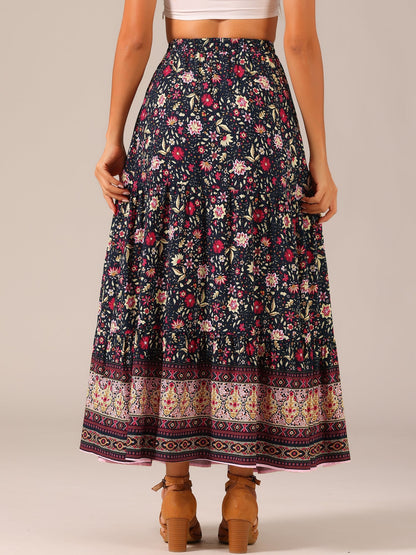 Effortless Printed Maxi Skirt for Women with High Waist Side Slit Flowing