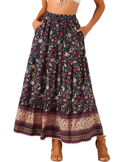 Effortless Printed Maxi Skirt for Women with High Waist Side Slit Flowing