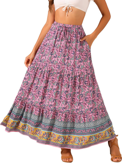 Effortless Printed Maxi Skirt for Women with High Waist Side Slit Flowing