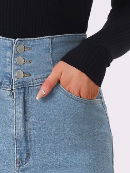 Effortless Jean Skirt for Women with High Waist Front Slit Midi Pencil Style