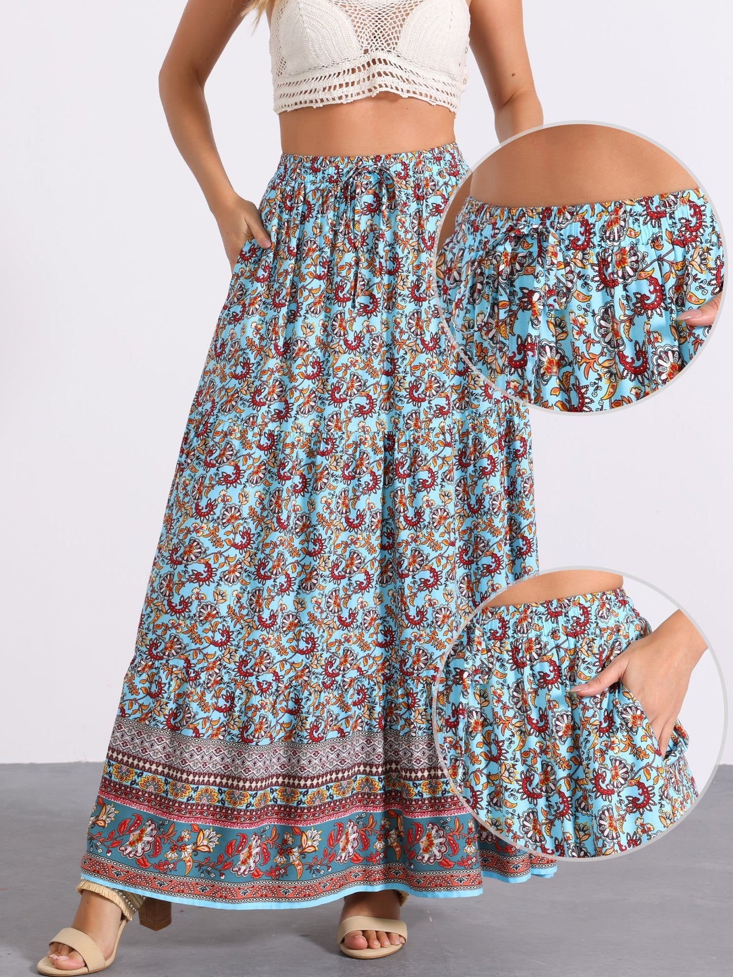 Effortless Printed Maxi Skirt for Women with High Waist Side Slit Flowing
