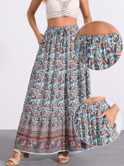 Effortless Printed Maxi Skirt for Women with High Waist Side Slit Flowing