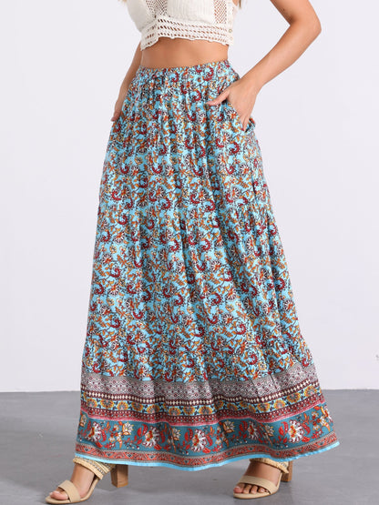 Effortless Printed Maxi Skirt for Women with High Waist Side Slit Flowing