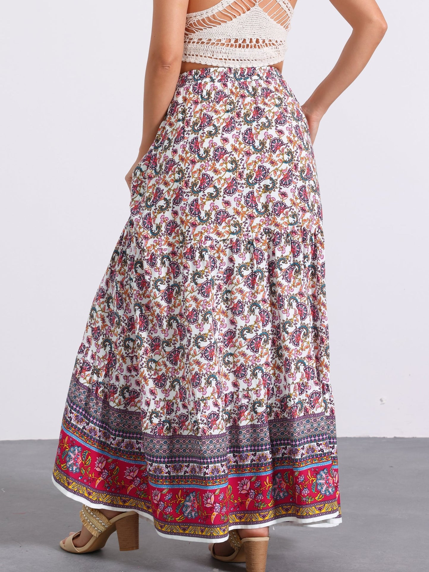 Effortless Printed Maxi Skirt for Women with High Waist Side Slit Flowing