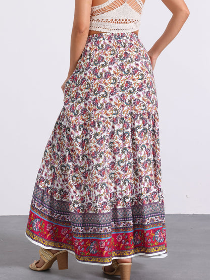 Effortless Printed Maxi Skirt for Women with High Waist Side Slit Flowing