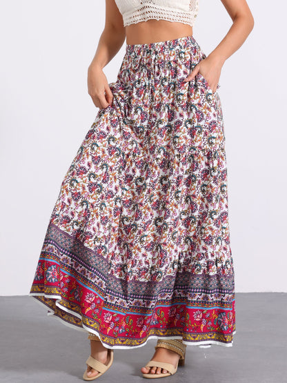 Effortless Printed Maxi Skirt for Women with High Waist Side Slit Flowing