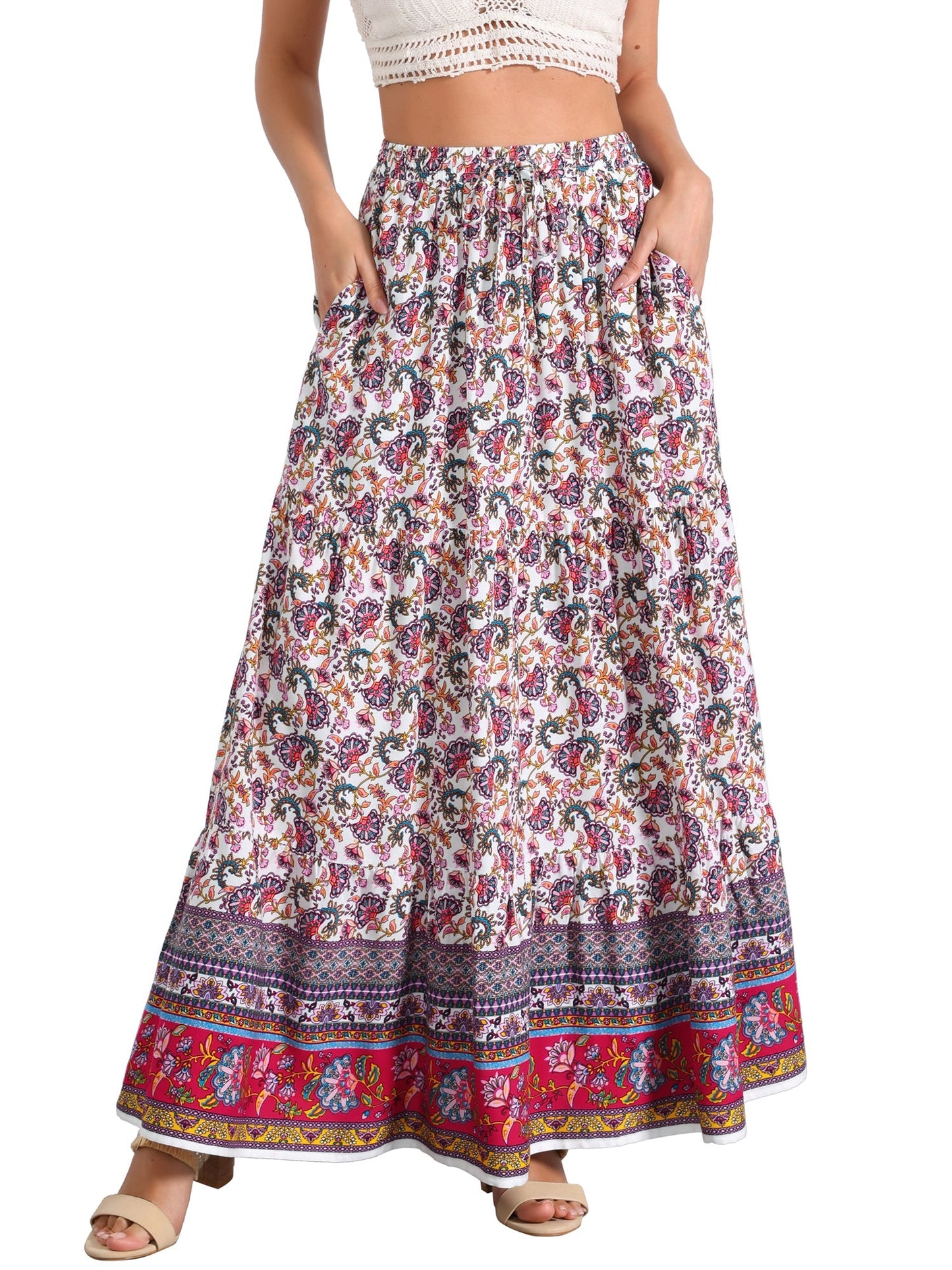 Effortless Printed Maxi Skirt for Women with High Waist Side Slit Flowing