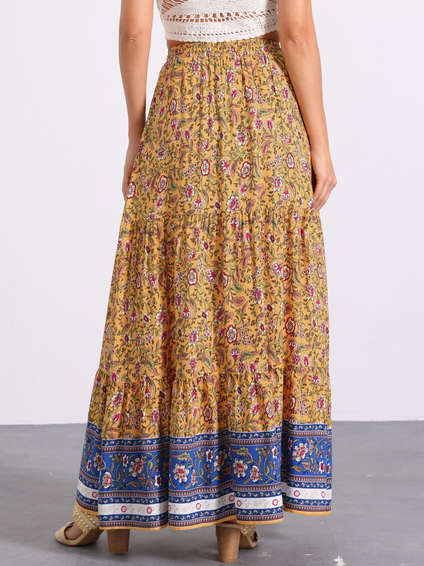 Effortless Printed Maxi Skirt for Women with High Waist Side Slit Flowing