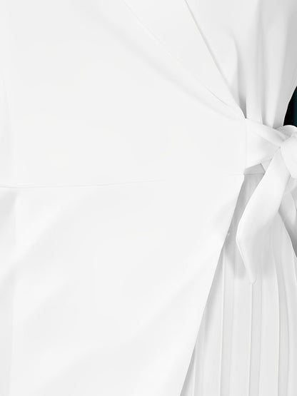 Elegant White Mini Dress for Women with Wrap Tie Waist Half Sleeve Style