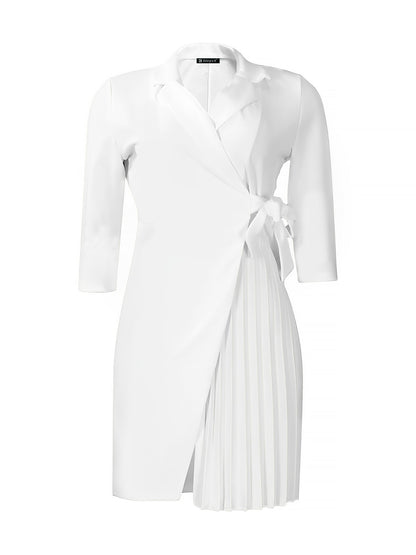Elegant White Mini Dress for Women with Wrap Tie Waist Half Sleeve Style