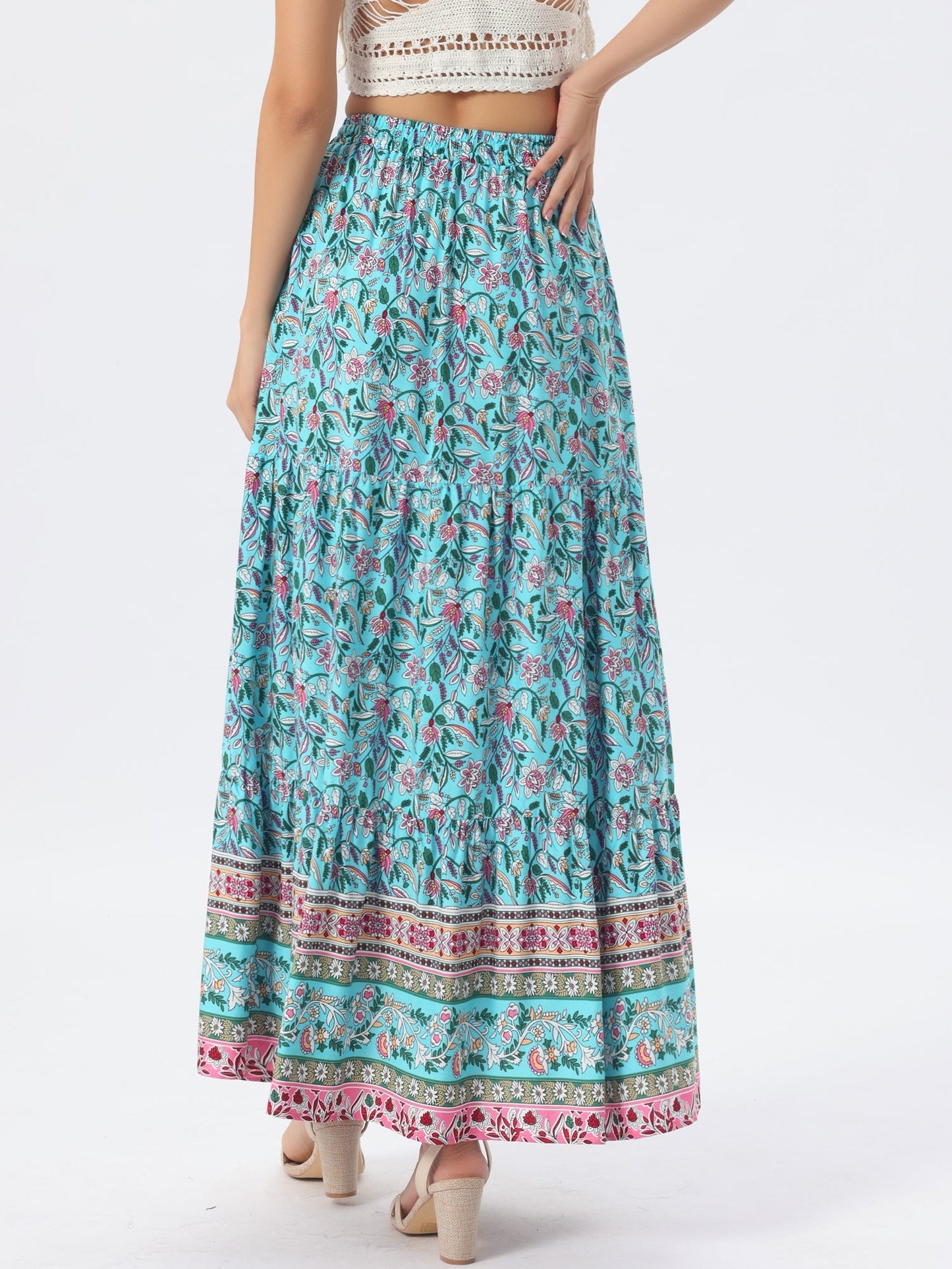 Effortless Printed Maxi Skirt for Women with High Waist Side Slit Flowing