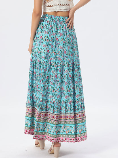 Effortless Printed Maxi Skirt for Women with High Waist Side Slit Flowing